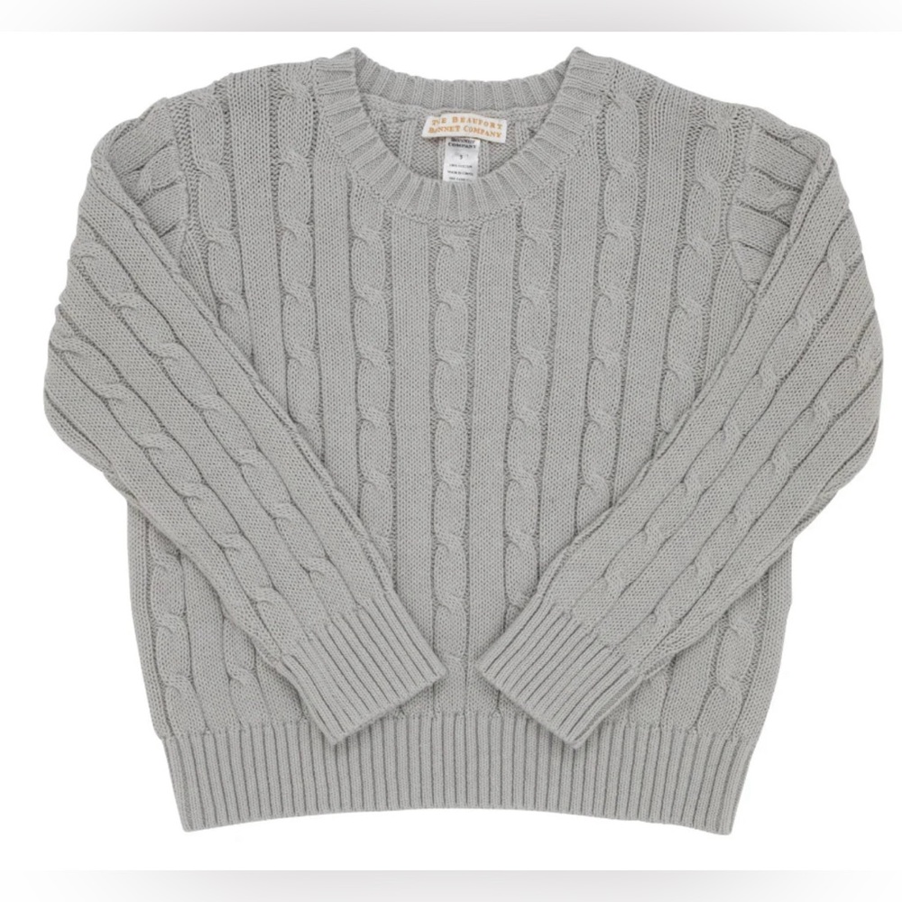 The Beaufort Bonnet Company Crawford Crew Neck Gray Cable Knit Sweater, 3T